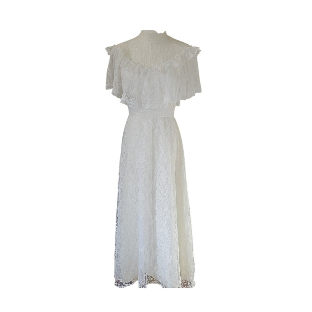 Vintage Glenrob LTD White Lace Wedding Dress Womens 11/12 Prairie Cottage EUC